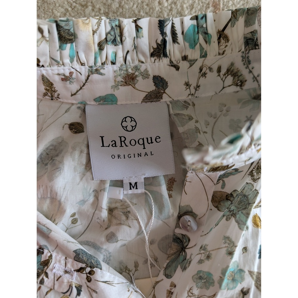 LaRoque NWT Gia Top Floral Ruffle‎ Neck Puff Sleeve Blouse White Multi- M - Picture 4 of 7